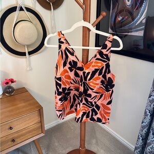 Old Navy Coral and Black Leaf Print Blouse size small